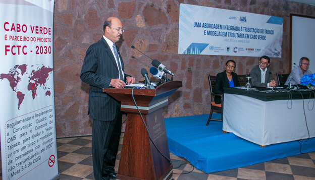 Former Cabo Verde&rsquo;s Secretary of State for Finance, Gilberto Barros speaking at a tobacco tax workshop organized by the Secretariat of the WHO FCTC in January 2020 in Praia, Cabo Verde. Photo Credit: &copy; WHO Cabo Verde.