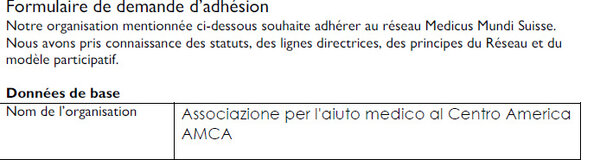 Mitgliedschaft: Associazione per l’aiuto medico al Centro America, AMCA