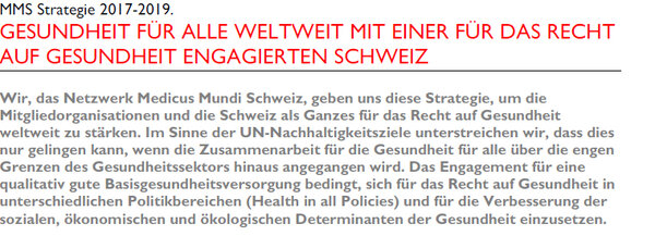 Gesundheit für alle weltweit mit einer für das Recht auf Gesundheit engagierten Schweiz