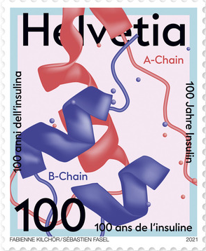 Briefmarke CHF 1.00 &laquo;100 Jahre Insulin&raquo;. Foto: &copy; postshop.ch <br>