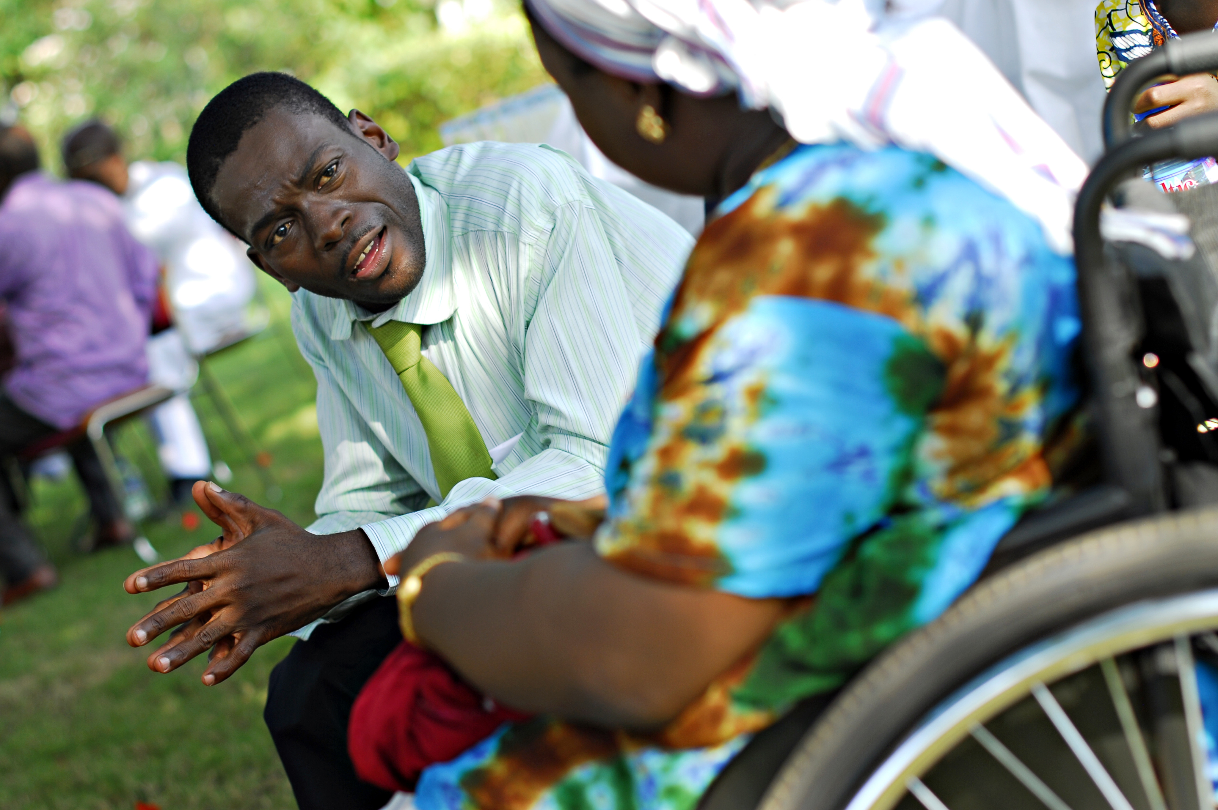 Persons with disabilities in Lom&eacute;, Togo rehearse a short sketch as part of a theatrical group. Photo: &copy; CBM/Hayduk
