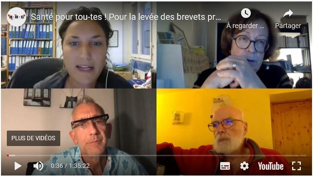 Conf&eacute;rence organis&eacute;e et avec le soutien de: CADTM, Collectif Brevets sur les vaccins anti-covid, stop ! R&eacute;quisition, Third World Network, People&rsquo;s Health Movement International, Centrale Sanitaire Suisse Romande (CSSR) et CETIM. Photo: CSSR<br>